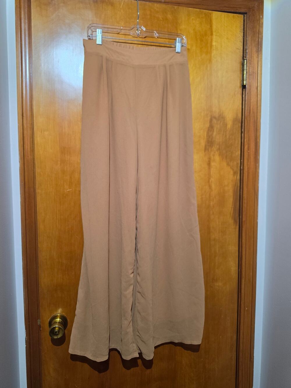 HYFVE Camel Tan Pleated Wide Leg Palazzo Pants High Rise Size L